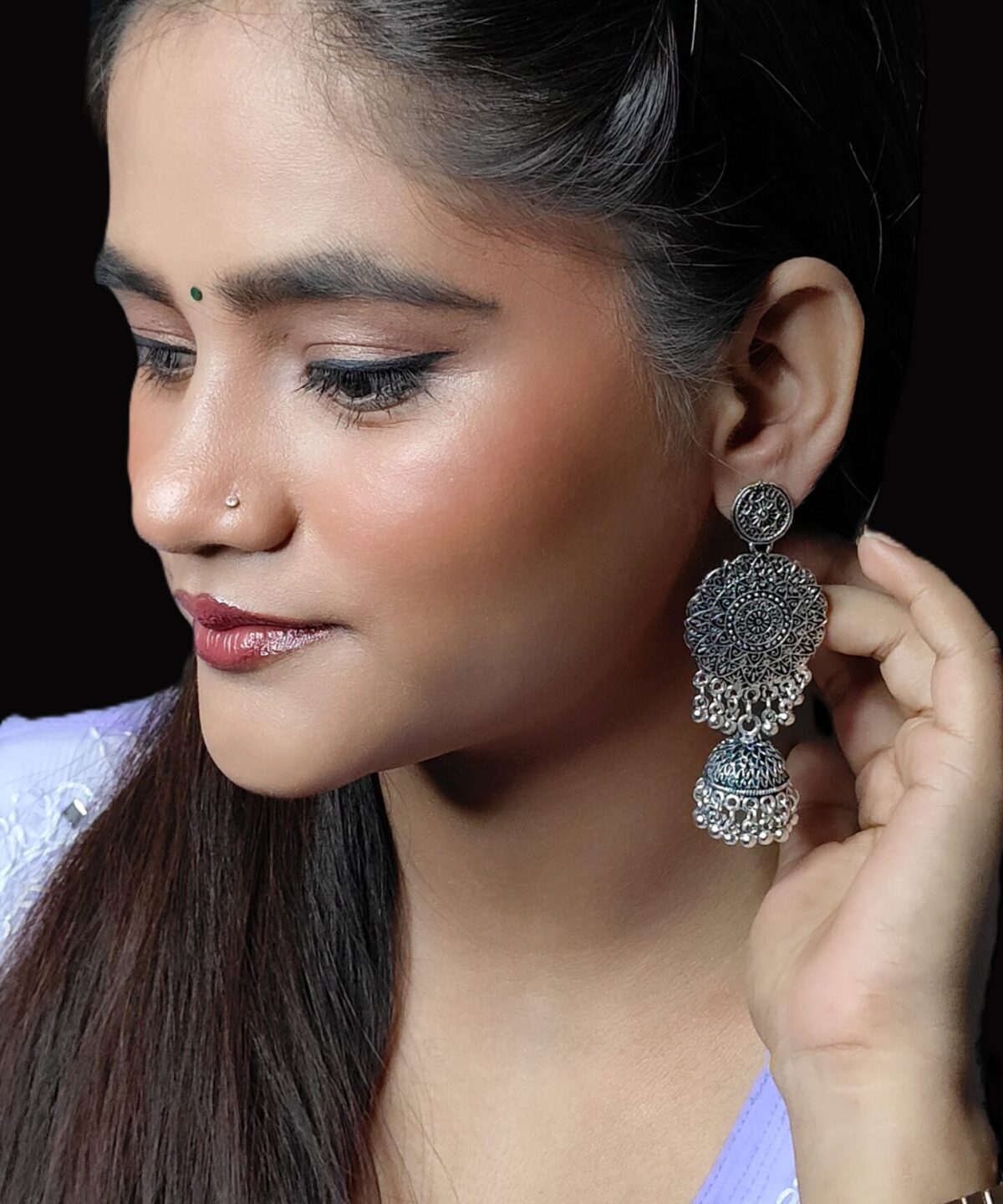 Luxurious Round Silver Jhumkas