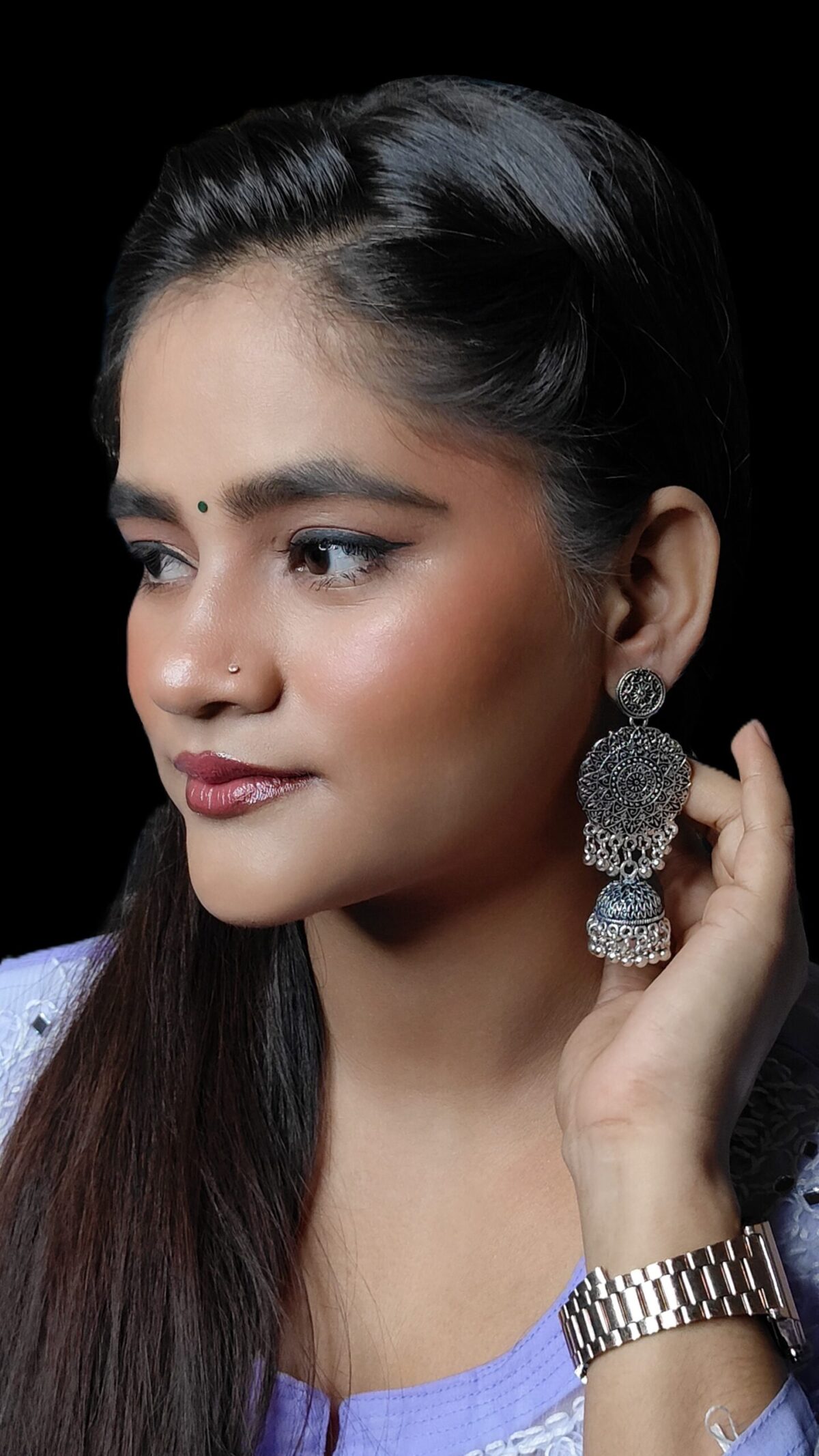 Luxurious Round Silver Jhumkas - Image 3