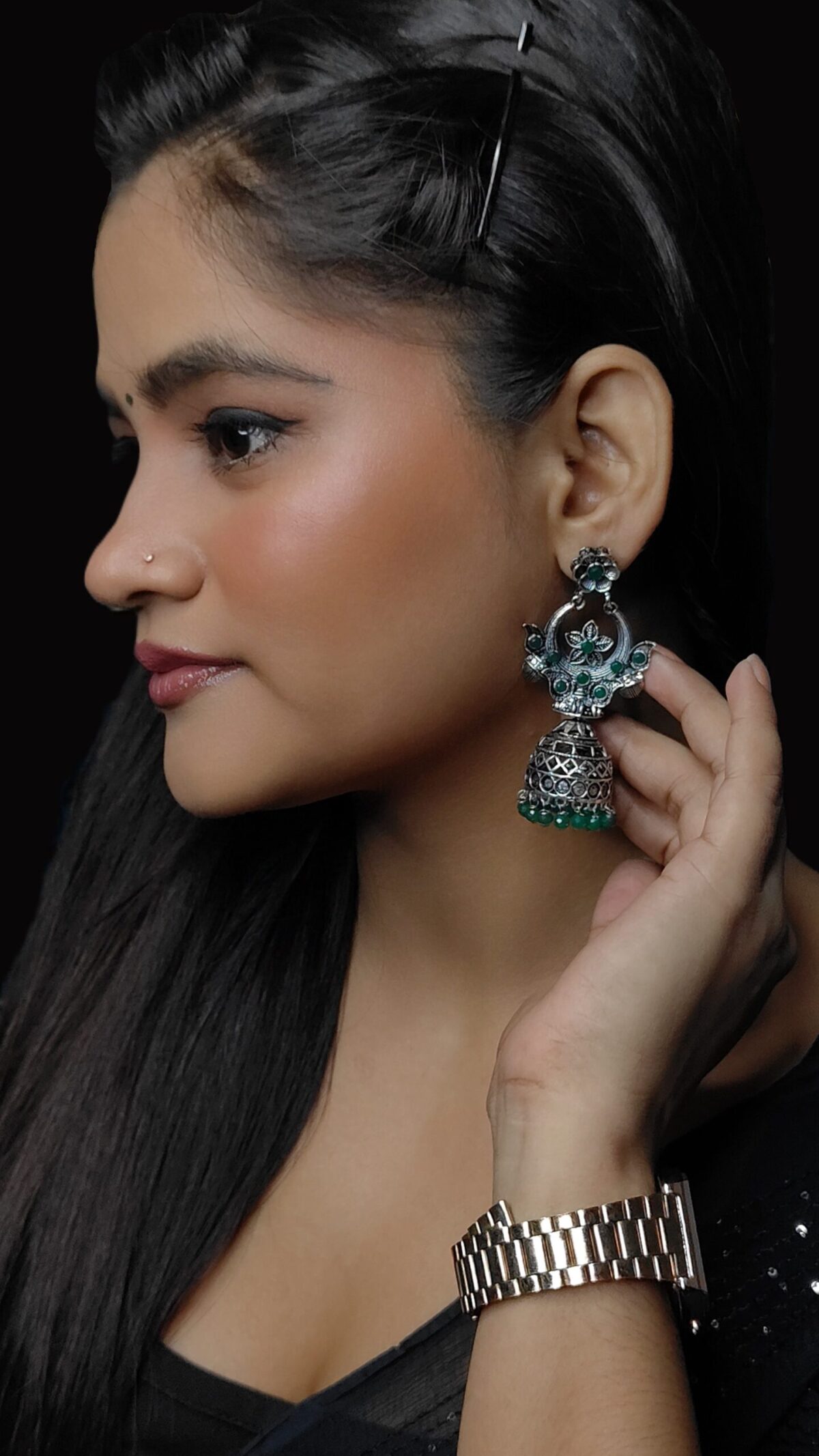 Green Light Weight Jhumkas - Image 2