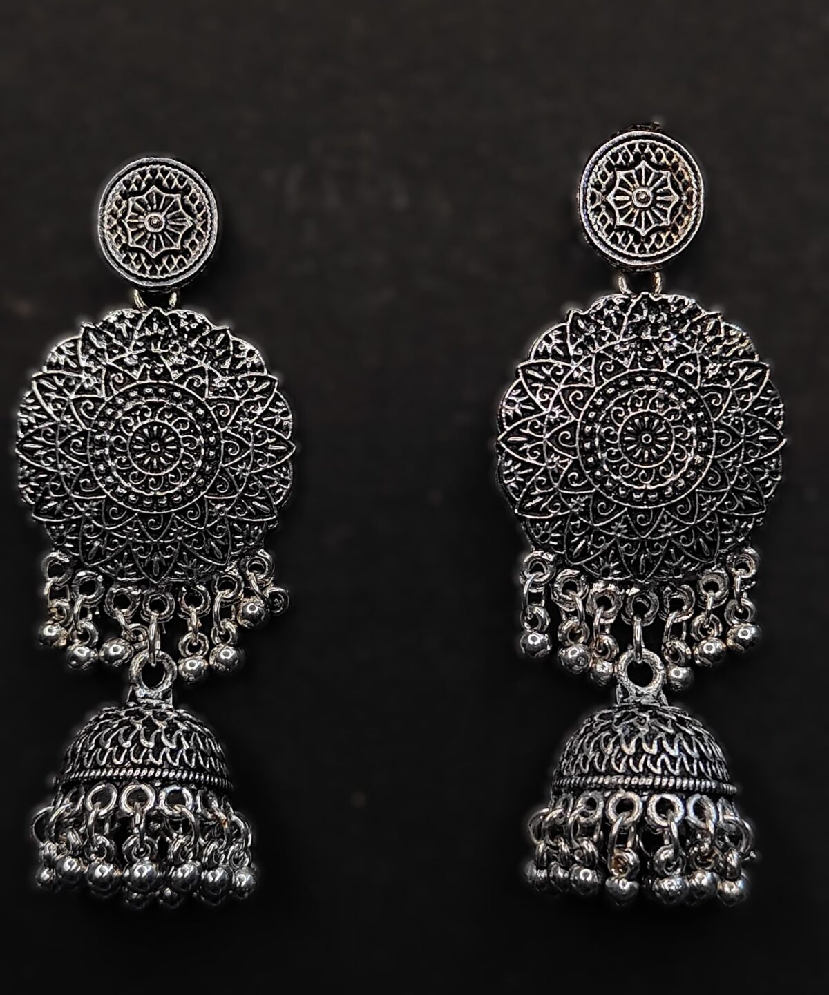 Luxurious Round Silver Jhumkas