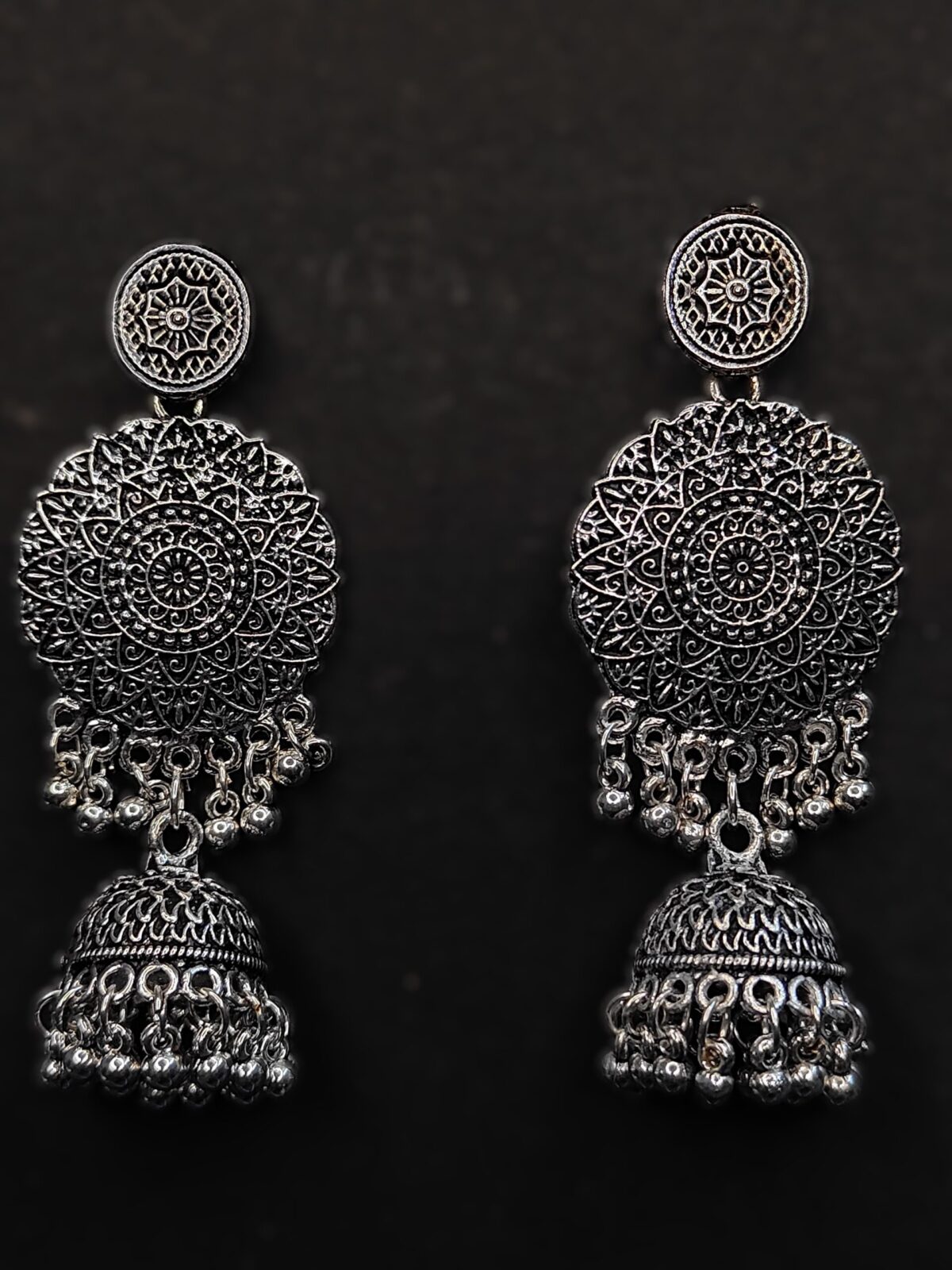 Luxurious Round Silver Jhumkas