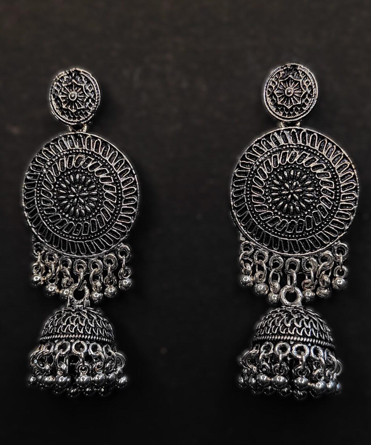 Luxurious Full Moon Round Silver Jhumkas