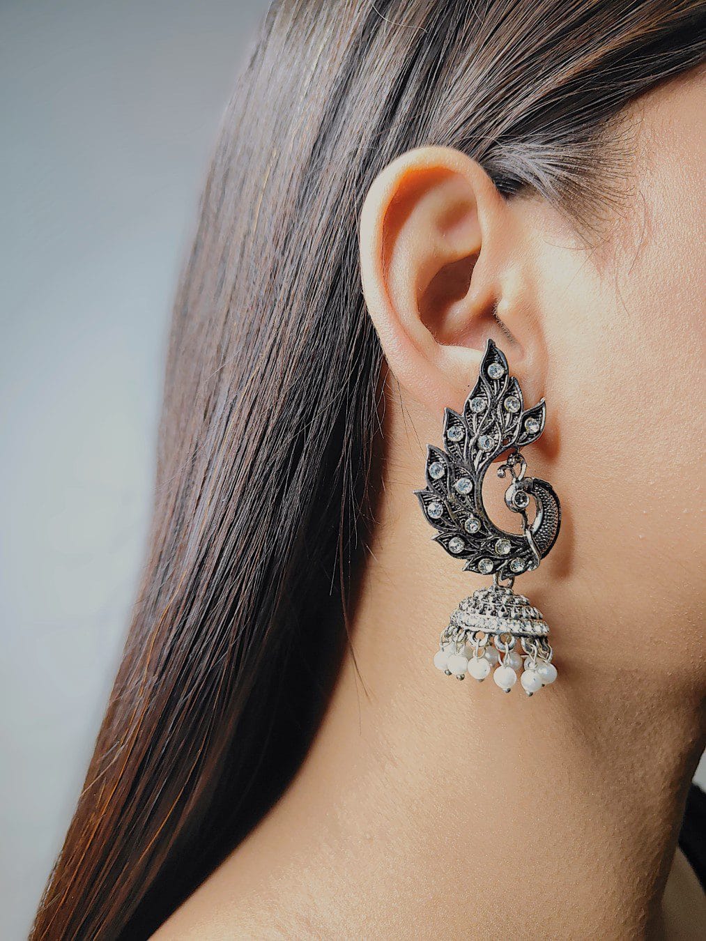 Ekaashi Majestic Peacock Jhumkas - Image 3