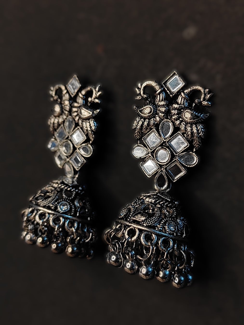 Ekaashi Shimmering Mirror Jhumkas - Image 5