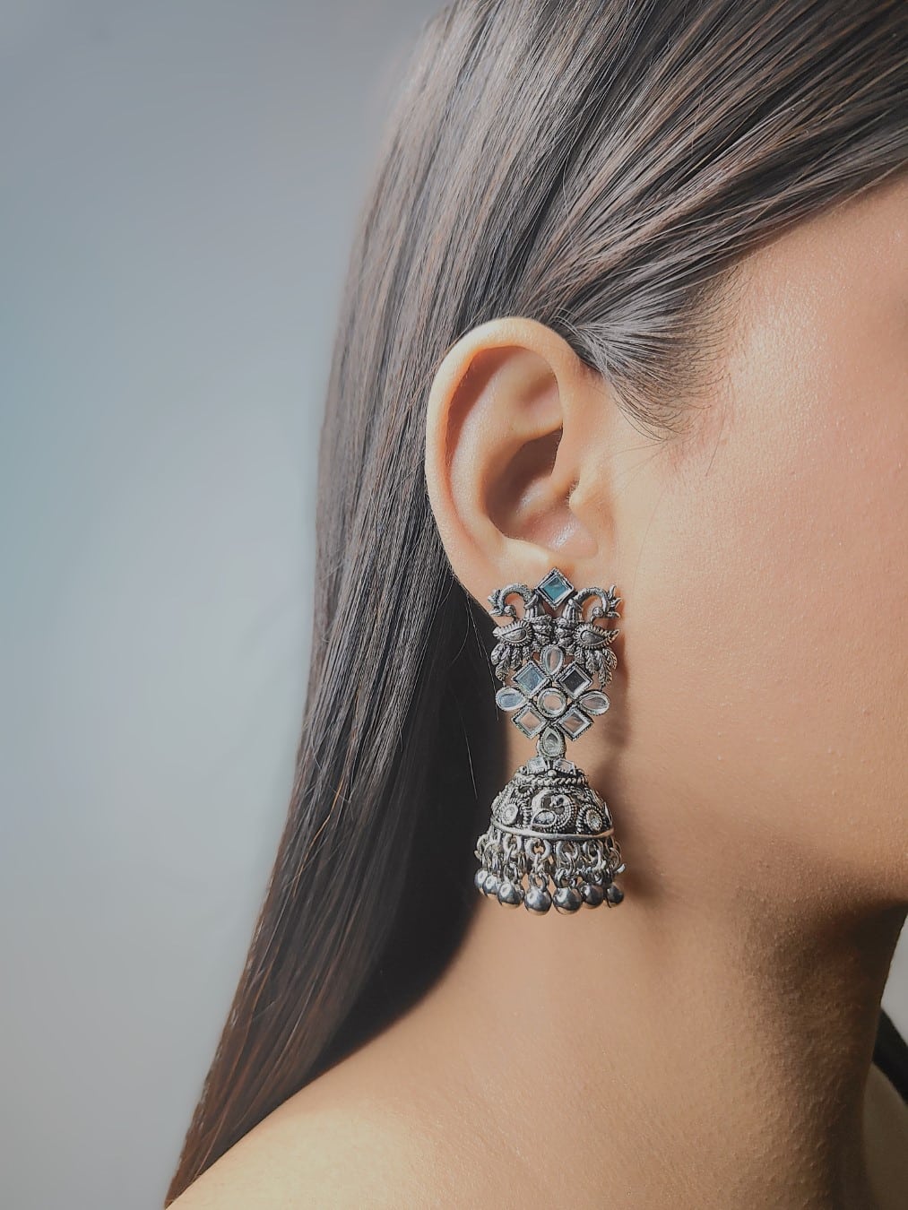 Ekaashi Shimmering Mirror Jhumkas - Image 3