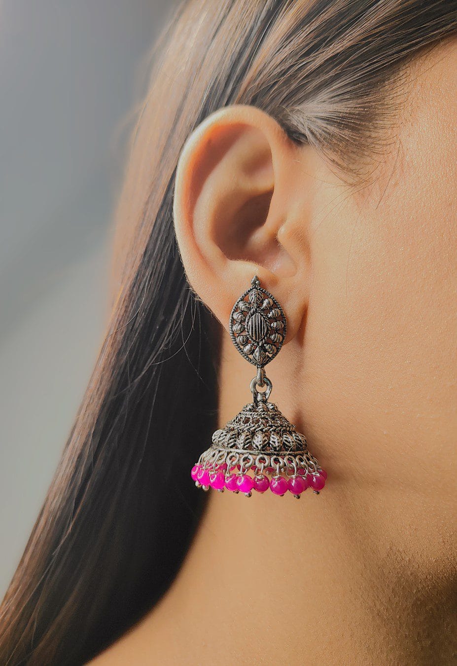 Ekaashi Rosy Bead Jhumkas - Image 2